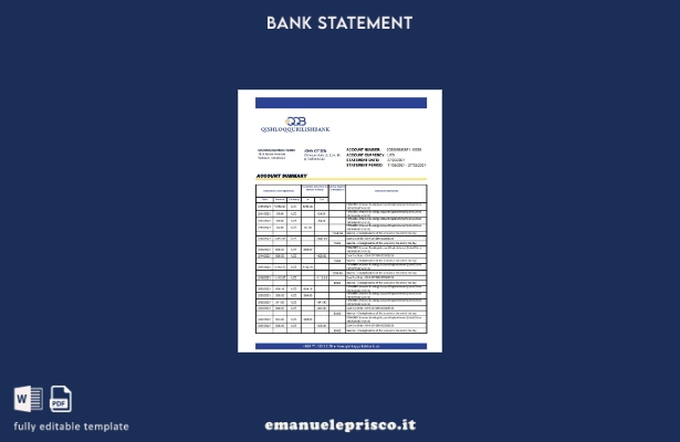 modello Excel di estratto conto Qurilish in stile verificato dell'Uzbekistan Qis